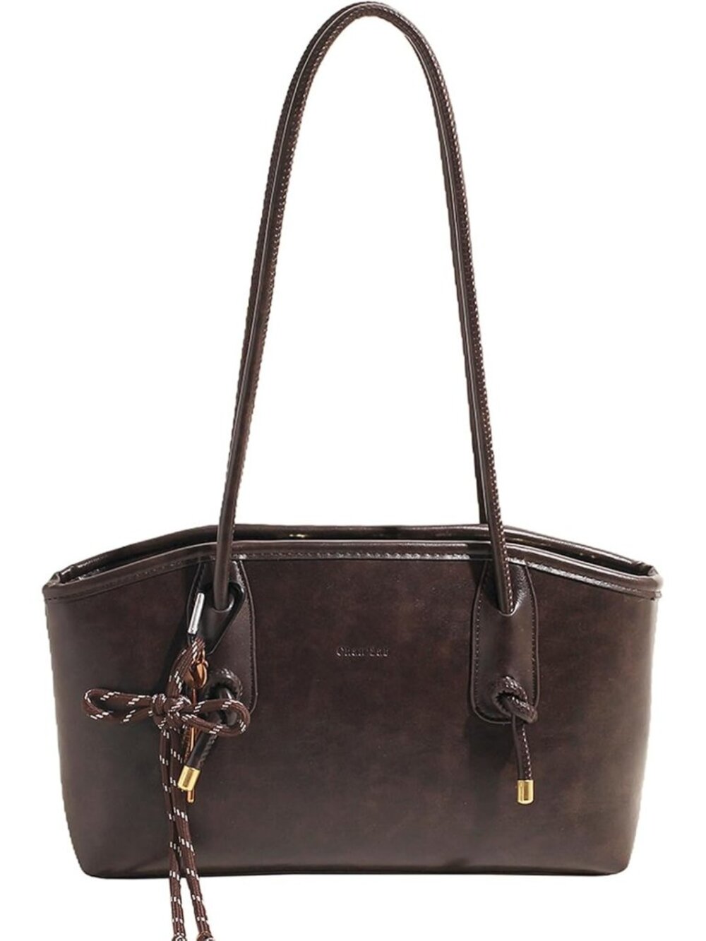 Vintage Brown Leather Shoulder Bag for Women - Trendy Everyday Handbag with